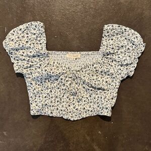 NWT L.A. Hearts PacSun Blue Floral Milkmaid Crop Top XS Puff Sleeve
